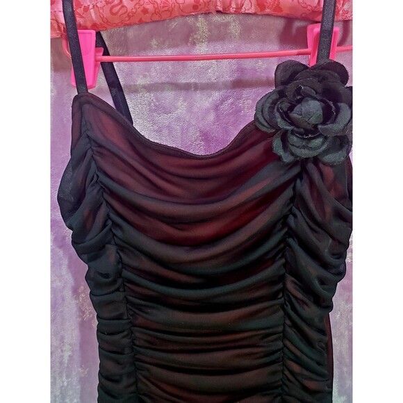 La Belle Dress Vintage Burgundy Frilly Ruffle Ruched Dance Prom Y2K Goth Flower - Picture 3 of 9
